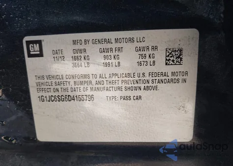 2013 Chevrolet Sonic Lt Auto from USA, damaged, VIN 1G1JC6SG6D4155796